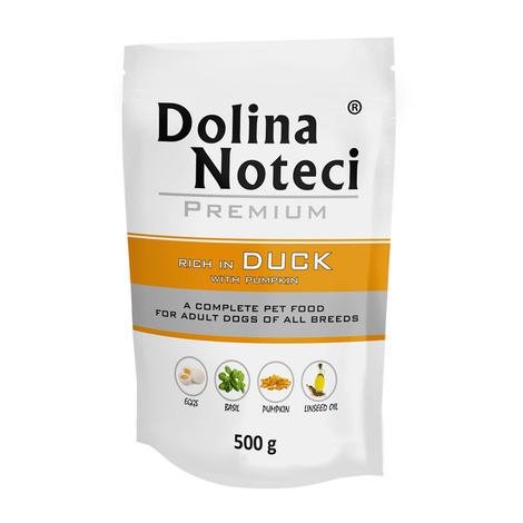 Dolina Noteci: karma mokra dla psa PREMIUM BOGATA W KACZKĘ Z DYNIĄ SASZETKA 500 G