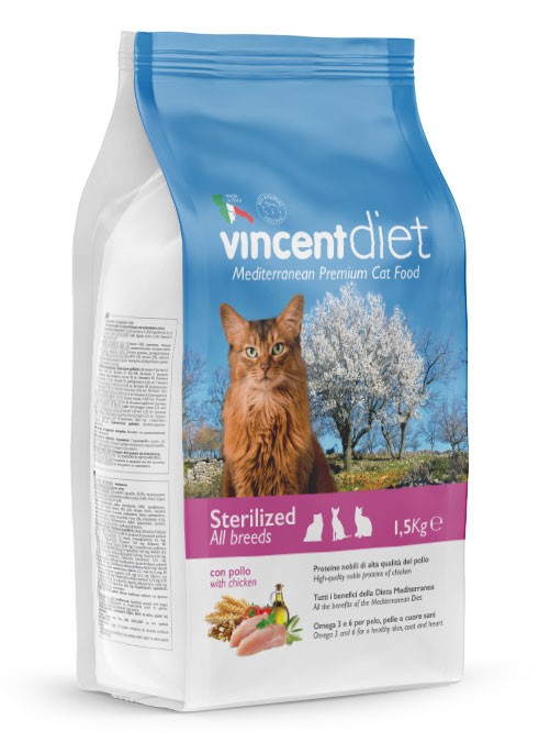 Vincent: karma sucha dla kota  DIET ADULT CAT STERILIZED 1,5 KG (dla sterylizowanych kotów)