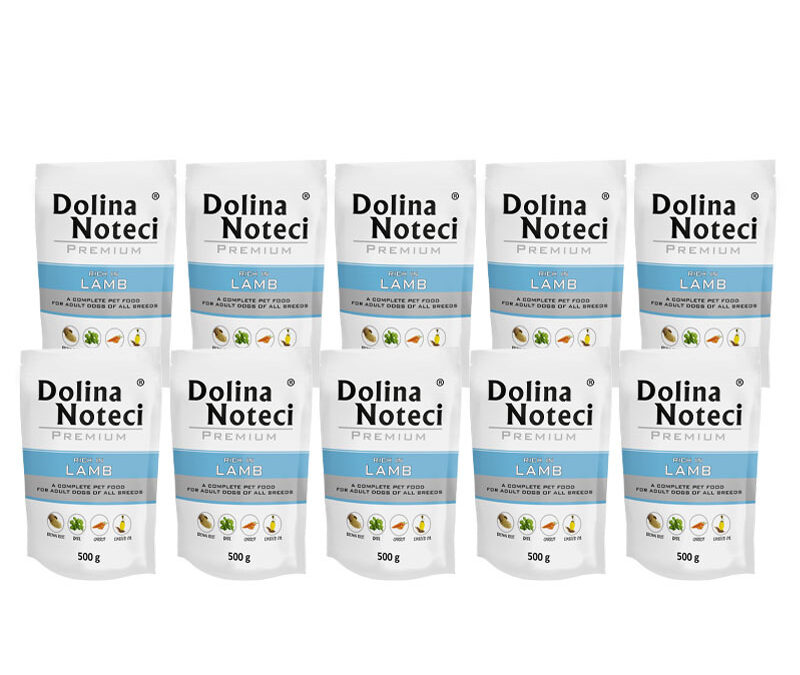 Dolina Noteci: karma mokra dla psa PREMIUM BOGATA W JAGNIĘCINĘ SASZETKA pakiet 10 x 500 G