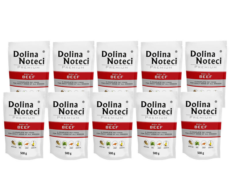 Dolina Noteci: karma mokra dla psa PREMIUM BOGATA W WOŁOWINĘ SASZETKA pakiet 10 x 500 G